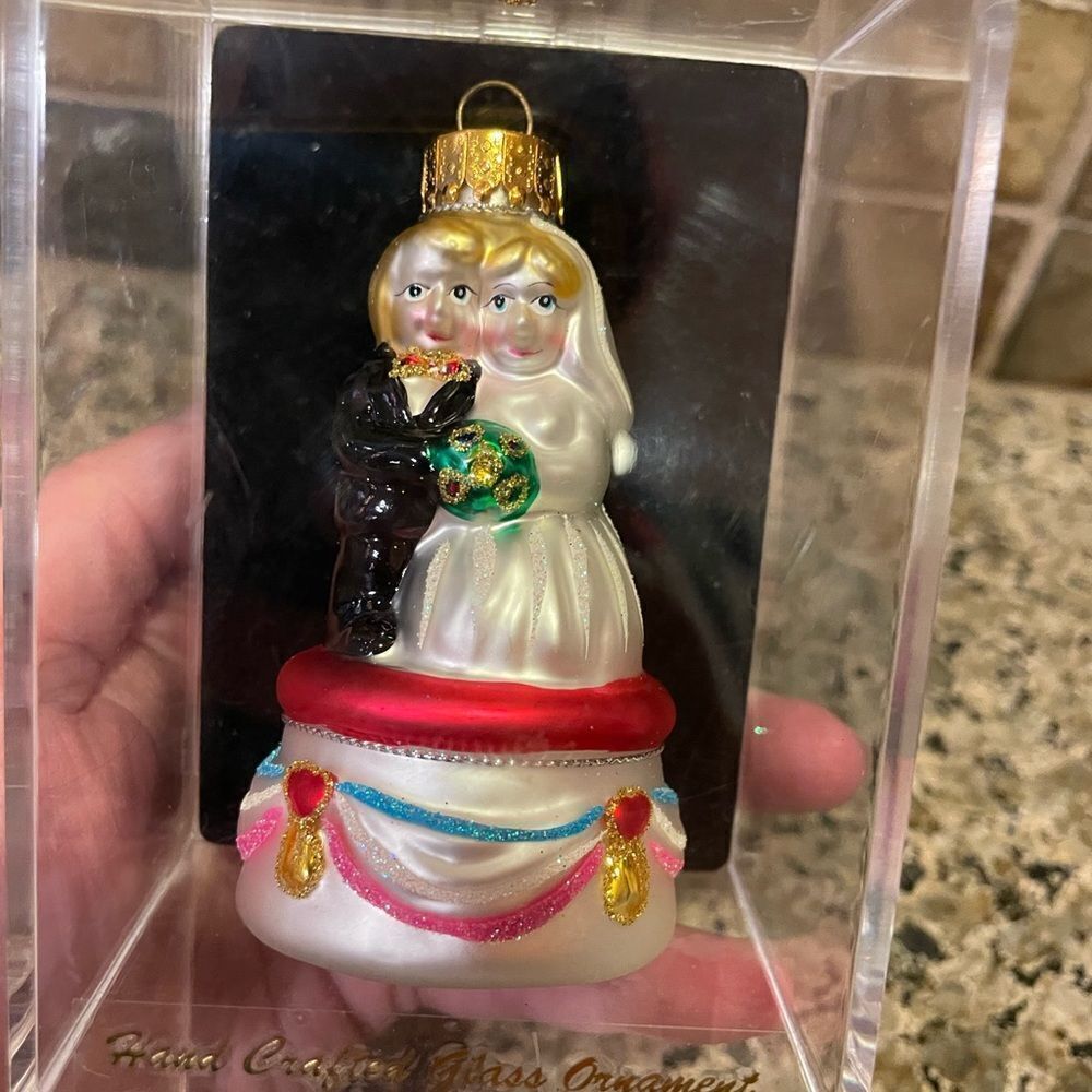 Bride and Groom Hand Painted Glass Boxed Ornament 2004